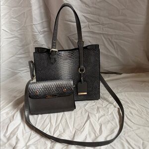 Elegant Grey Textured Women's Handbag Set